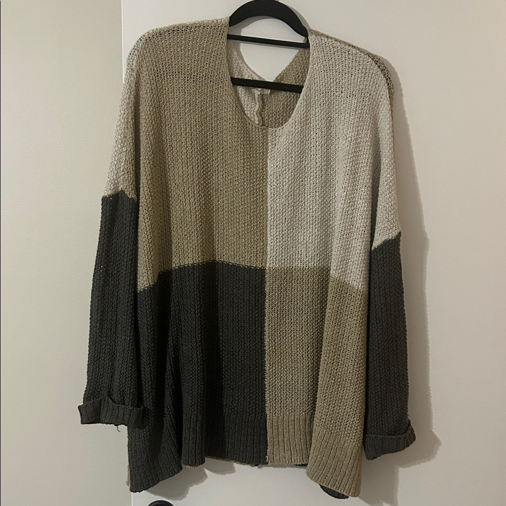 Easel Neutral Color Block Sweater - 2X